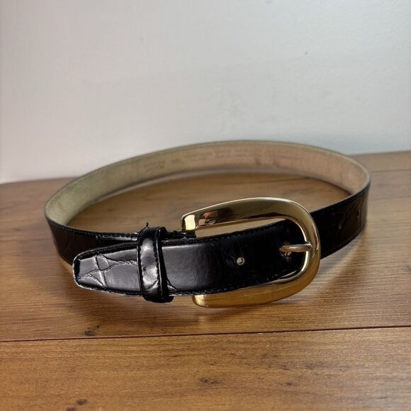 Vintage Liz Claiborne Black Textured Patent Leather Size Medium Belt READ - Picture 2 of 8